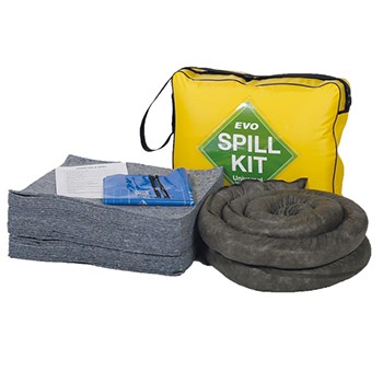 A spill kit with a bag